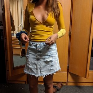 urban outfitters yellow velvet low cut v neck top